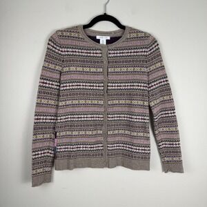 Tabitha Webb Cardigan Sweater Womens Small Multi Fair Isle Stripe Wool Button-Up